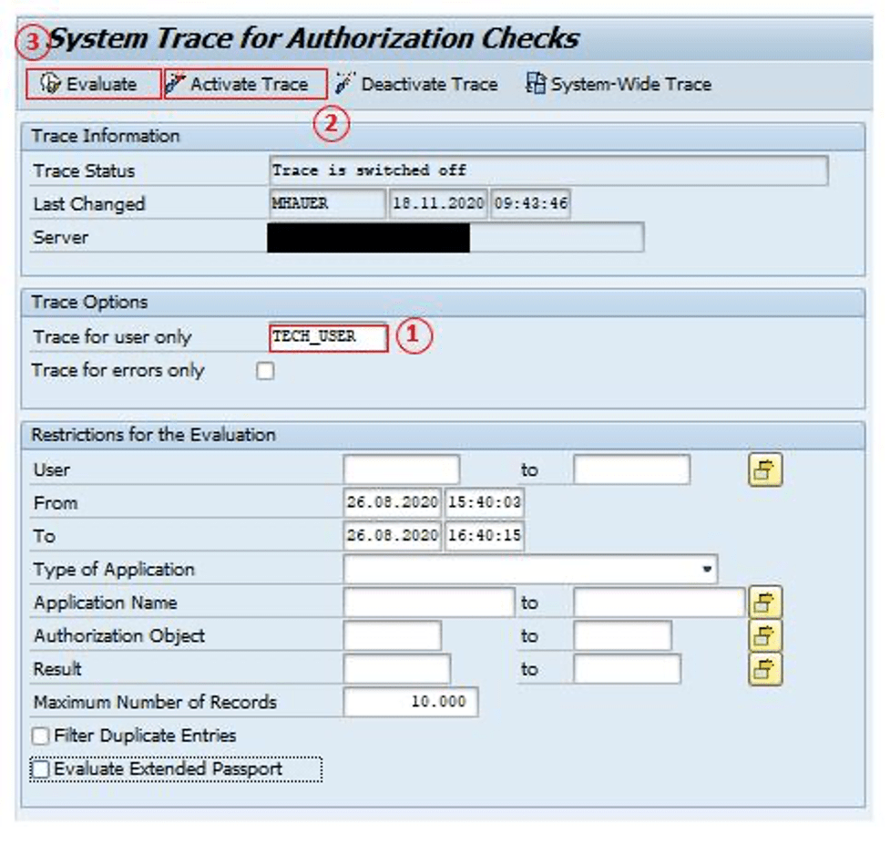 Running a system trace for SAP authorisation checks