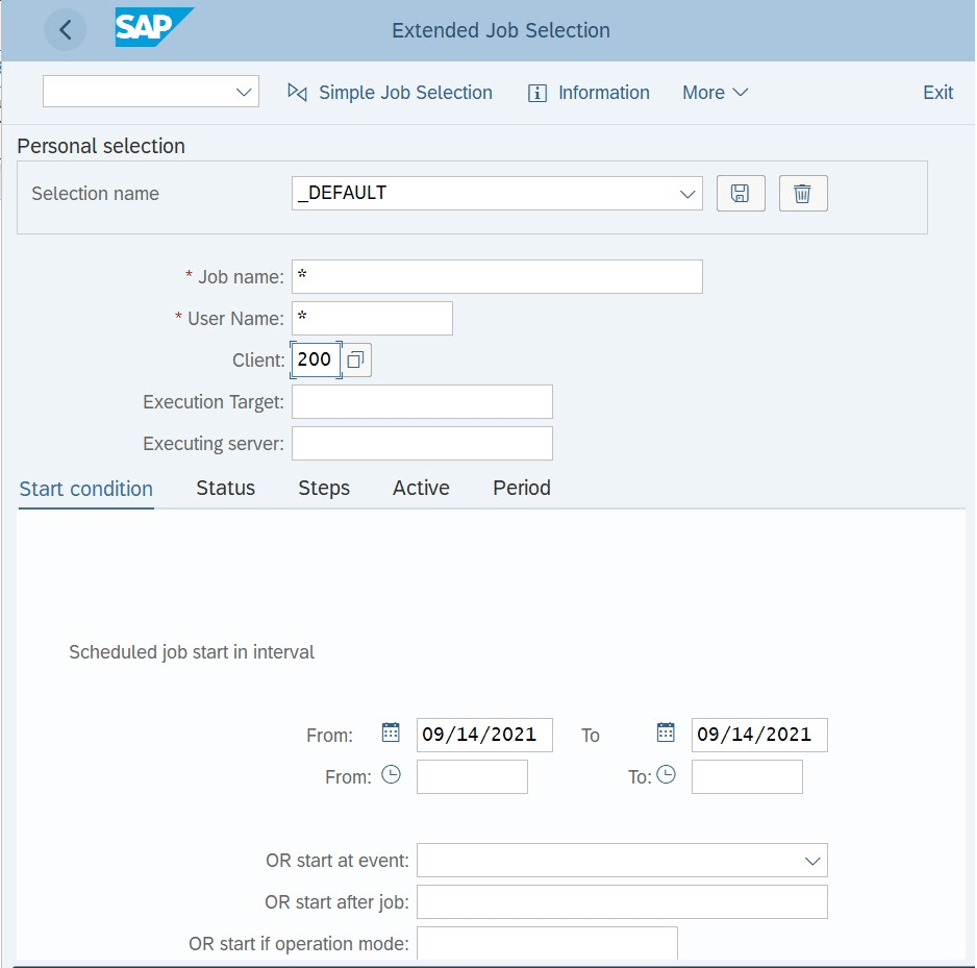 SAP Extended job selection