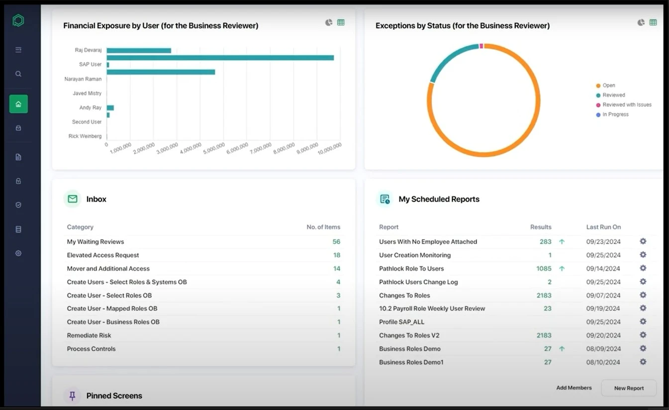 Financial Exposure Module GUI of a GRC Software - Pathlock Cloud