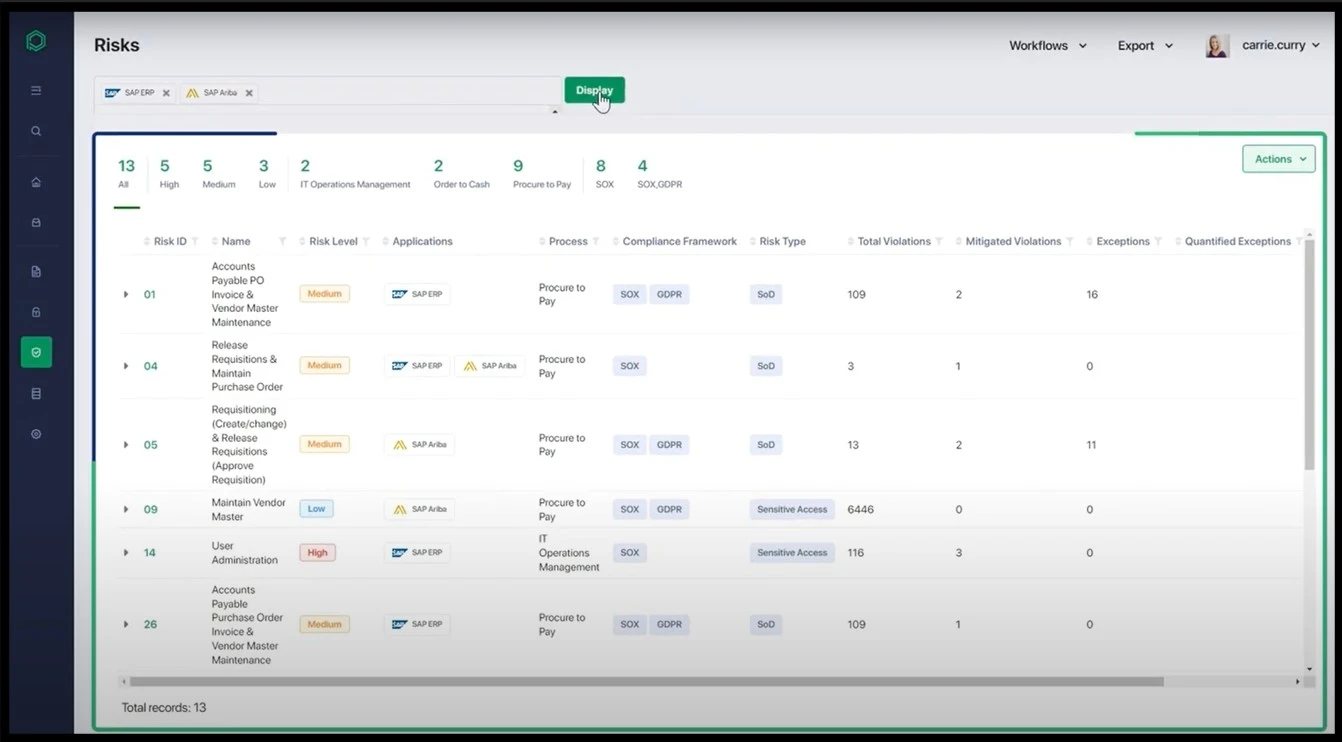 Risk Assessment Module - GUI of a GRC Software - Pathlock Cloud