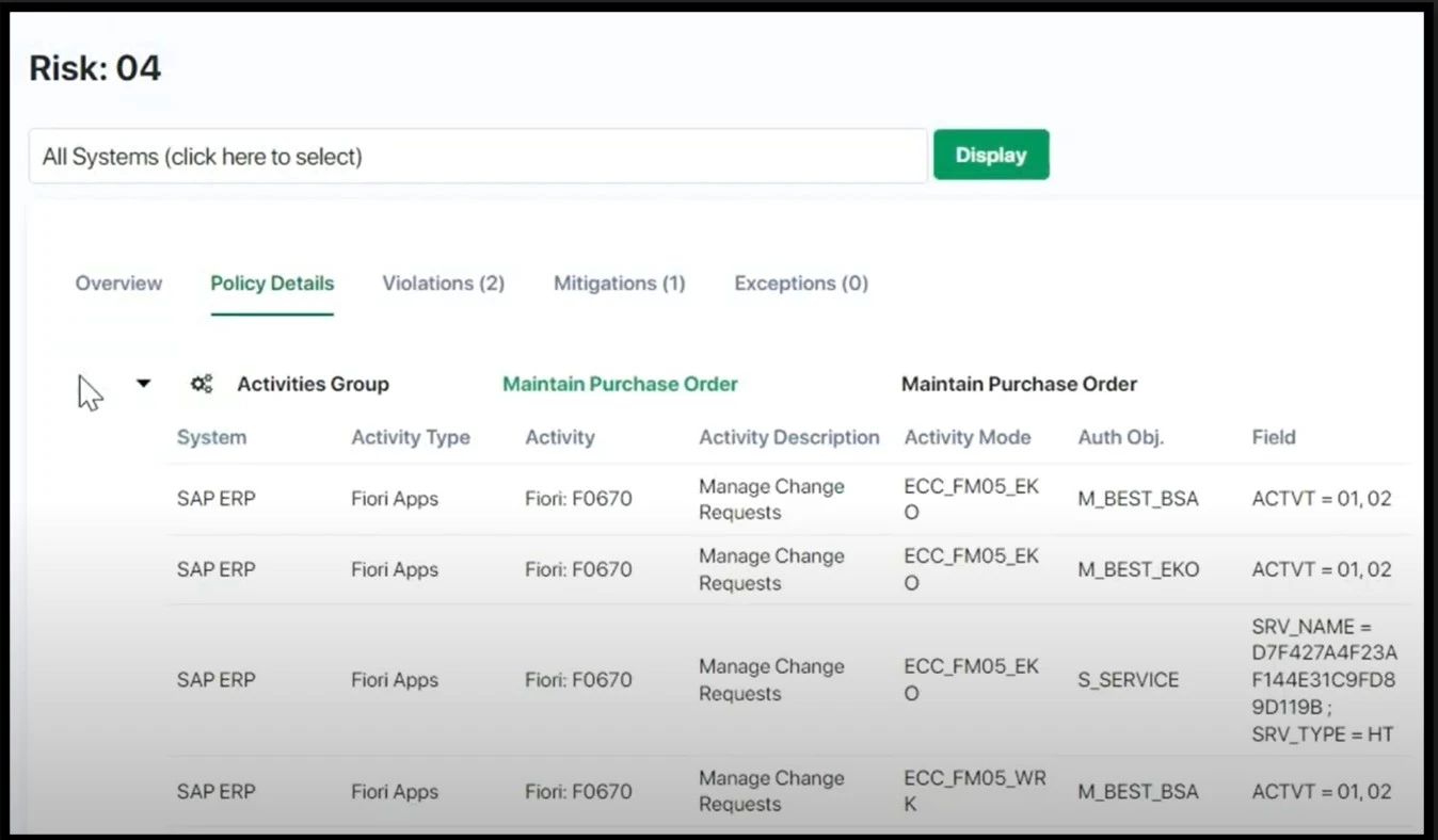 Risk Assessment Module - GUI of a GRC Software - Pathlock Cloud