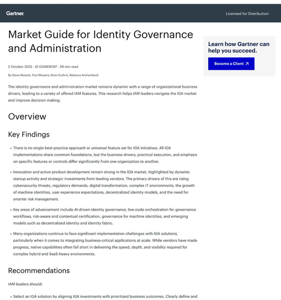 Gartner® Market Guide for Identity Governance and Administration