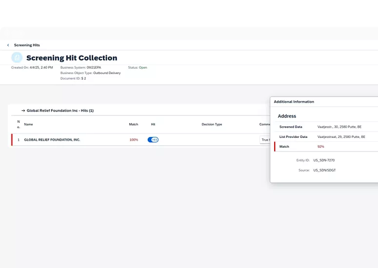 SAP Watch List Screening Dashboard