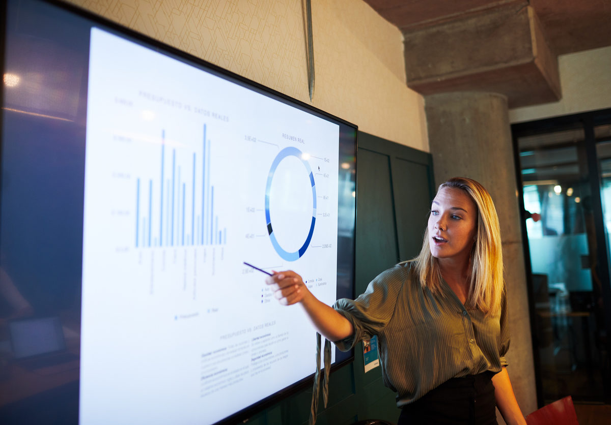 One young businesswoman making a presentation speech.